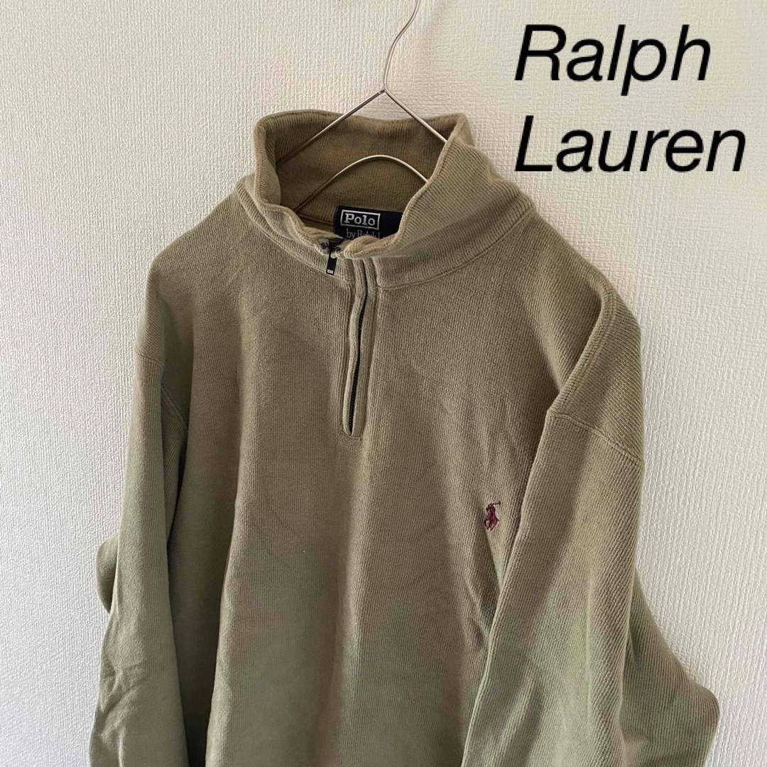 RalphLaurenラルフローレンハーフジップスウェットトレーナーカーキL長袖-