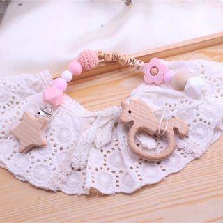 【おしゃぶりホルダー　ハンドメイド】歯がため♡歯固めホルダー♡ユニコーン×ピンク(ベビーホルダー)