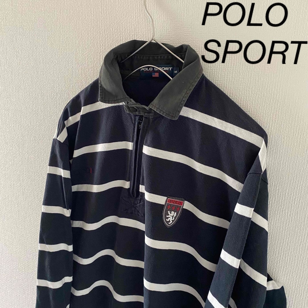 POLOSPORTポロスポーツネイビーホワイトメンズラガーシャツ長袖ハーフジップ