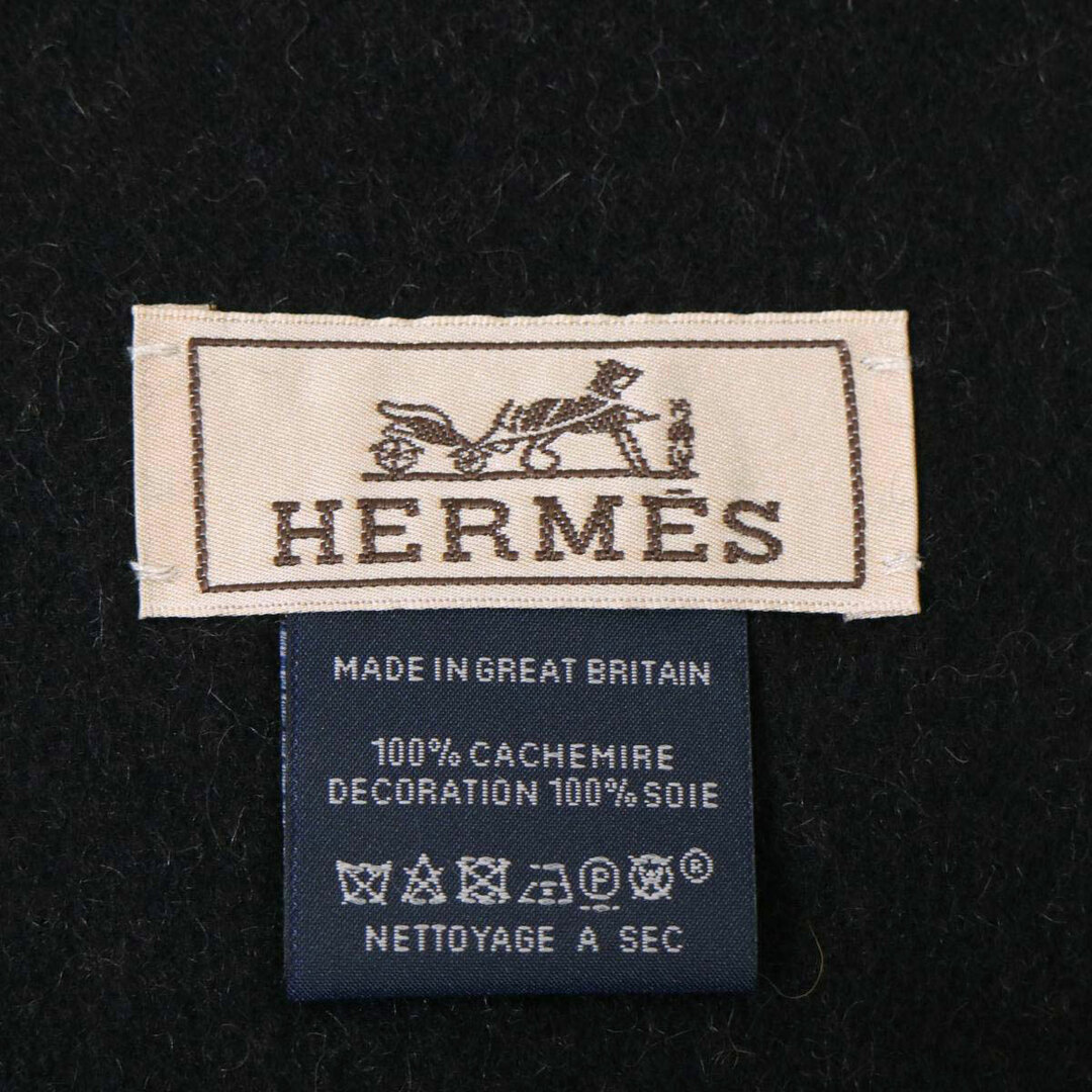 エルメス ホースシュー シルクワッペン カシミヤ マフラー ユニセックス グレー ブラック HERMES [未使用品]  【アパレル・小物】 6