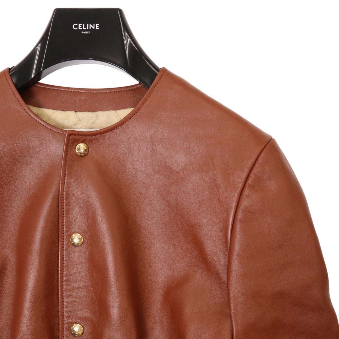 celine - セリーヌ スモック ベルト付き ノーカラー レザージャケット