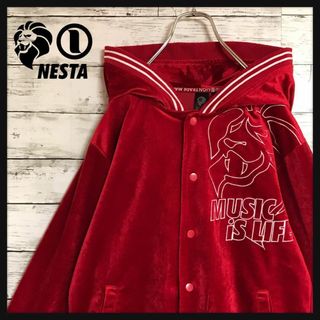 【入手困難】ネスタ 裏表刺繍ロゴ入りベロアジャケット 美品 レッド F698 【入手困難】ネスタ 裏表刺繍ロゴ入りベロアジャケット 美品 レッド F698
