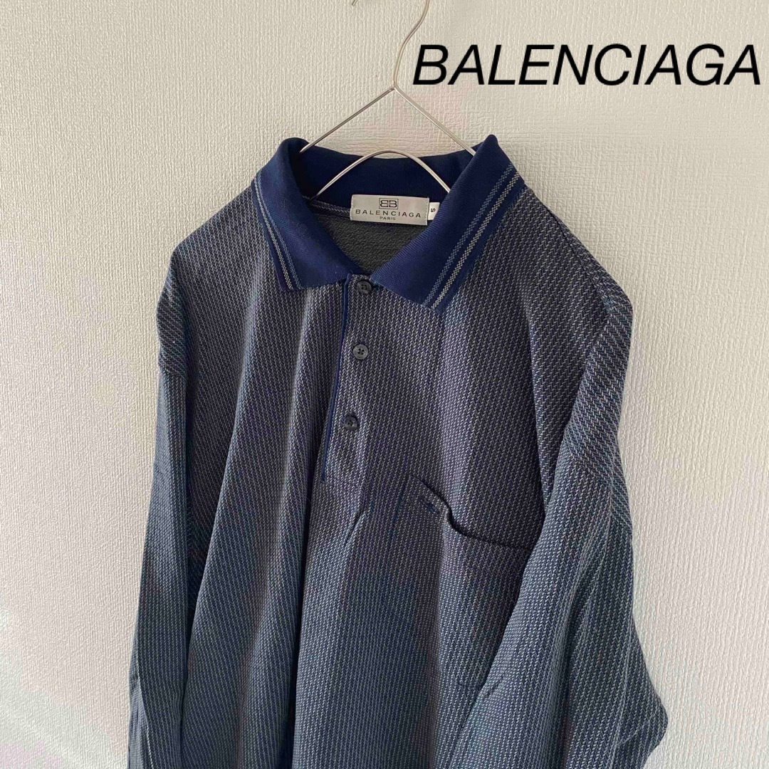 レアOLDBALENCIAGAオールドバレンシアガ長袖シャツメンズxlネイビー紺