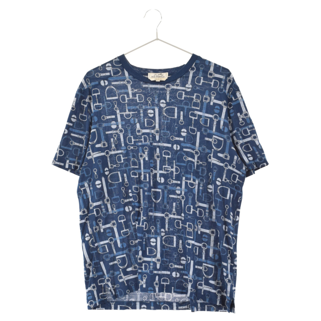 HERMES エルメス 20SS Labyrinthe Equestre 総柄半袖Tシャツ ブルー