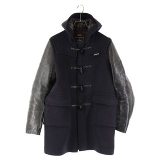 JUNYA WATANABE COMME des GARCONS ジュンヤワタナベ コムデギャルソン 08AW×Gloverall グローバーオール  袖レザー切替 メルトン ダッフルコート ブラック WB-C004