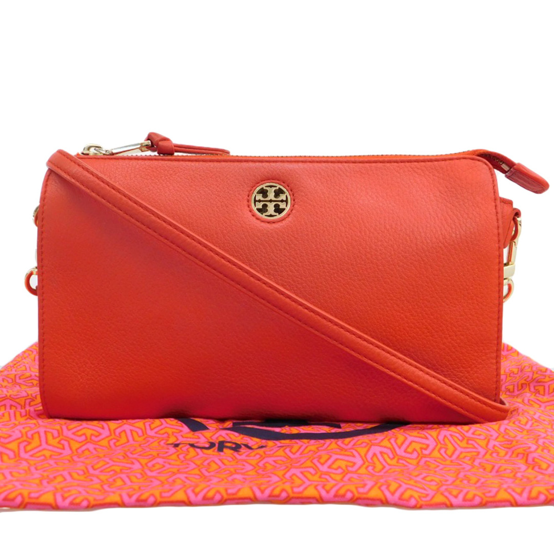 【本物保証】 布袋付 超美品 トリーバーチ TORY BURCH ロゴ 斜め掛け ショルダーバッグ レザー レッド