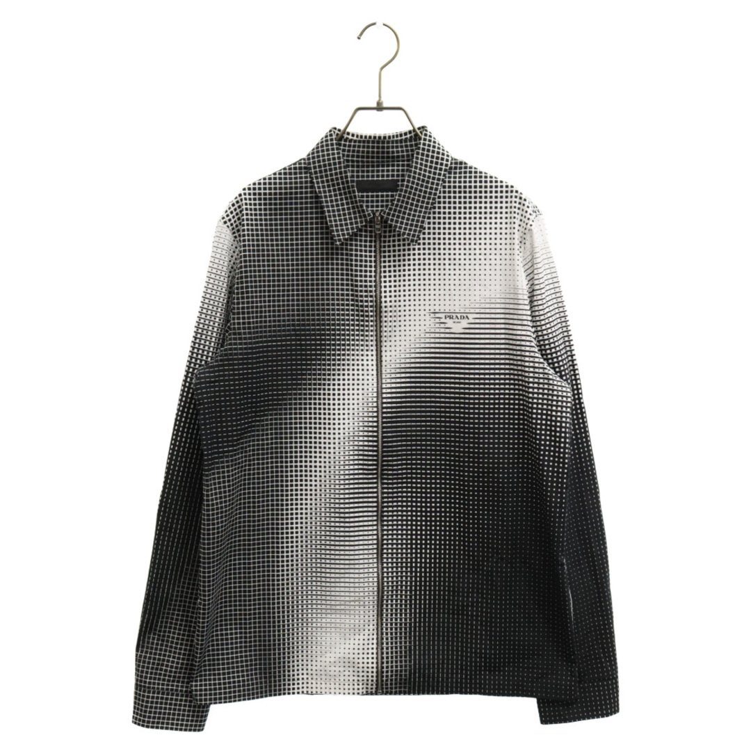 PRADA プラダ Geometric Gradient Print Zipped Shirts UCN330 S211 1YII トライアングルロゴ マルチチェック ジップアップ 長袖シャツ ブラック/ホワイト