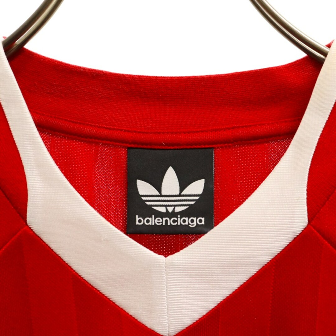 BALENCIAGA バレンシアガ 23SS×adidas Soccer Oversize-fit sporty stripe jersey アディダス オーバーサイズゲーム半袖シャツ レッド 723663 TNV13