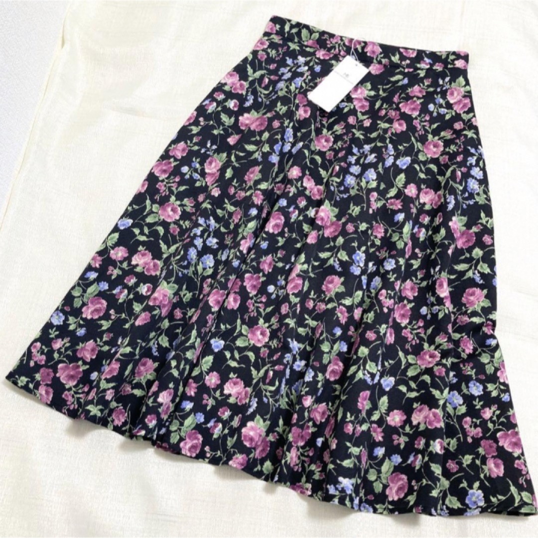 新品★ミューズリファインドクローズ  綺麗Aラインフレアースカート　花柄　黒×紫 6