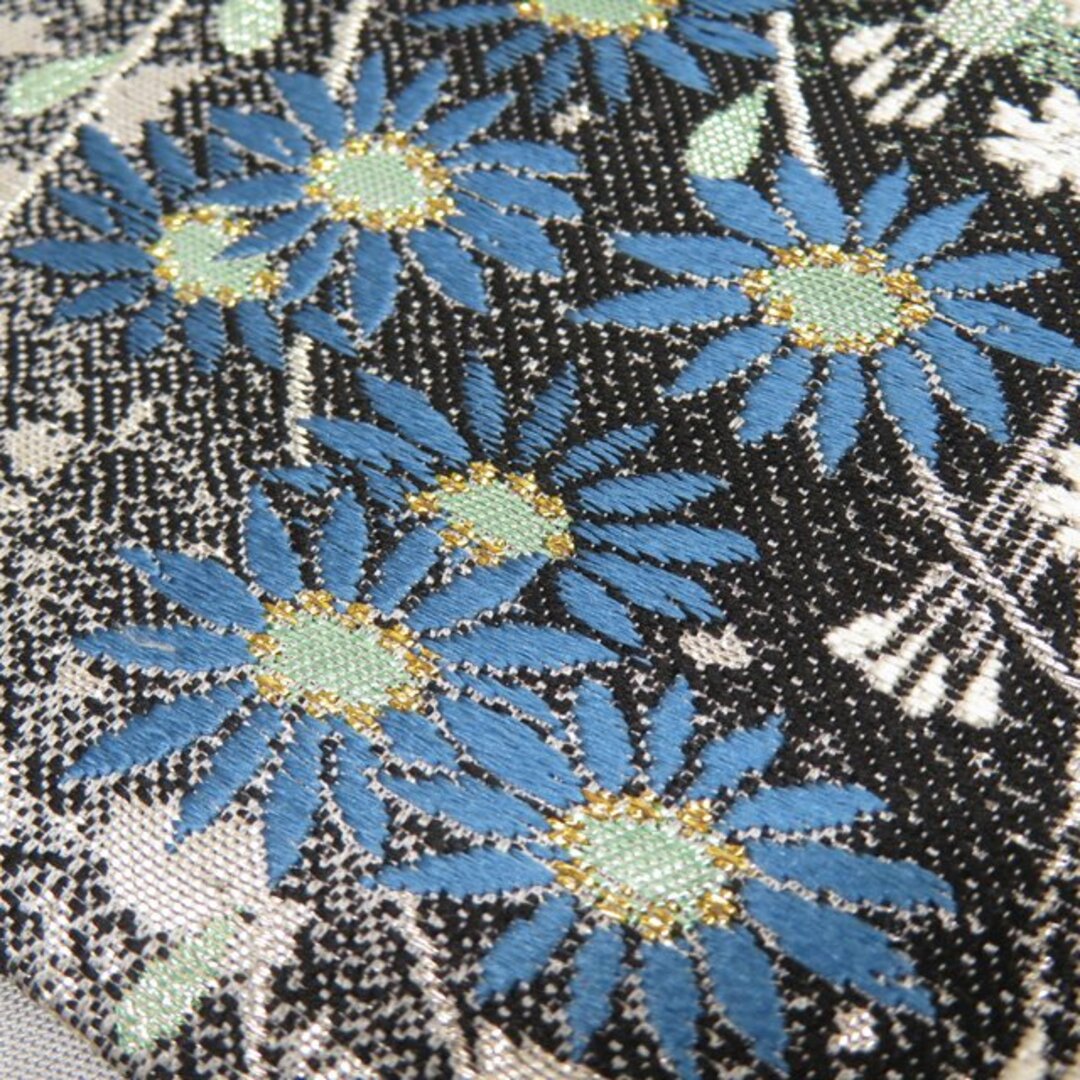 袋帯 未使用 正絹 フォーマル 仕立て上がり 六通 花の図 箔糸 黒色 多色 金銀 きもの北條 A932-9 レディースの水着/浴衣(帯)の商品写真