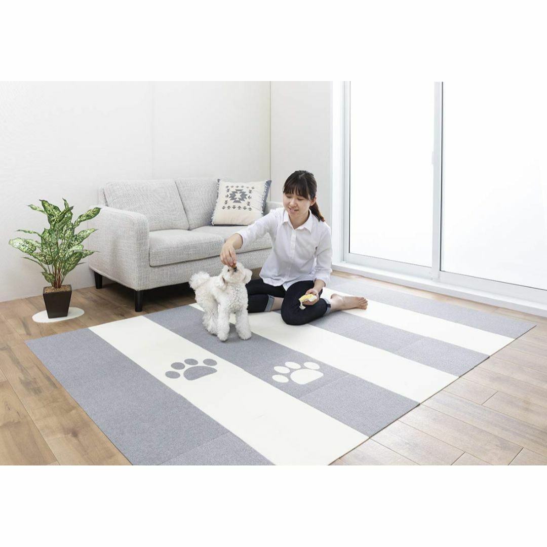 【色: 足型入りグレー/アイボリー】タイルカーペット ペット用 30枚 30x3