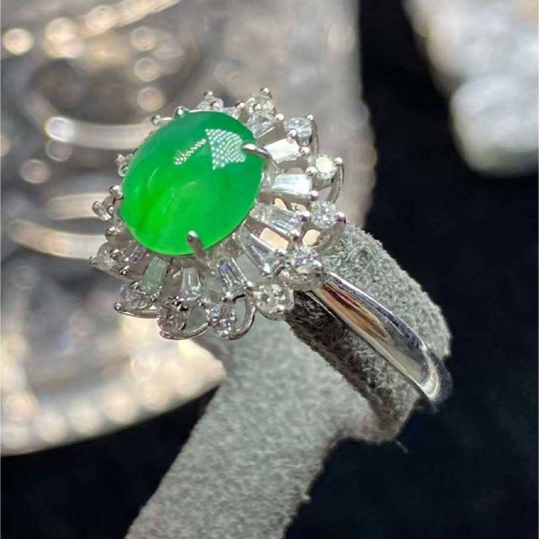 本翡翠指輪　最高レベル　ロウカン　ミャンマー産　k18 ダイヤモンド　氷種 レディースのアクセサリー(リング(指輪))の商品写真