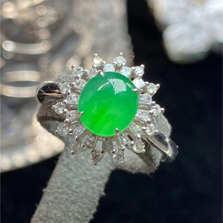 本翡翠指輪　最高レベル　ロウカン　ミャンマー産　k18 ダイヤモンド　氷種(リング(指輪))