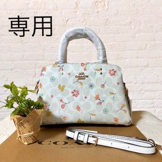 【美品】COACH コーチ マーサー ターンロック レザー 花柄 総柄 ホワイト