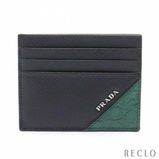 プラダ(PRADA)のSAFFIANO PRINT カードケース サフィアーノレザー ブラック グリーン(名刺入れ/定期入れ)