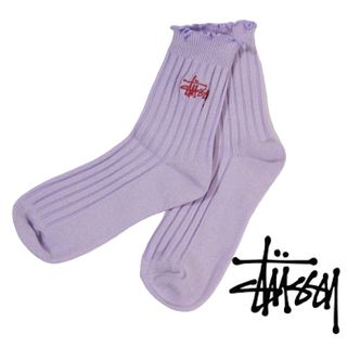 ステューシー(STUSSY)のSTUSSY ステューシー フリルストックロゴソックス パープル　海外限定(ソックス)