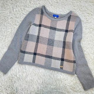 ブルーレーベルクレストブリッジ(BLUE LABEL CRESTBRIDGE)の【美品】ブルーレーベルクレストブリッジ　モヘヤ ニット セーター　チェック　ロゴ(ニット/セーター)