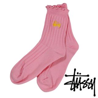 ステューシー(STUSSY)のSTUSSY ステューシー フリルストックロゴソックス ピンク 海外限定(ソックス)