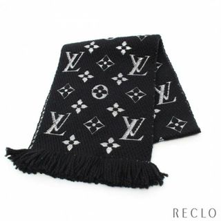 ルイヴィトン(LOUIS VUITTON)のエシャルプ ロゴマニア シャイン ノワール マフラー ウール シルク ブラック シルバー(マフラー/ショール)