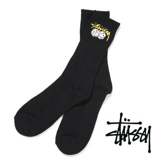 ステューシー(STUSSY)のStussy ステューシー ダイス ストックロゴソックス ブラック　靴下　刺繍(ソックス)