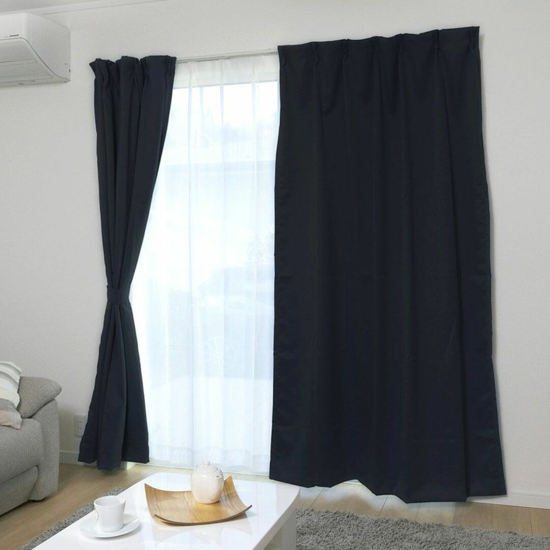 【色: ブラック】アイリスプラザ カーテン 1級遮光 丈100cm 2枚組 UV