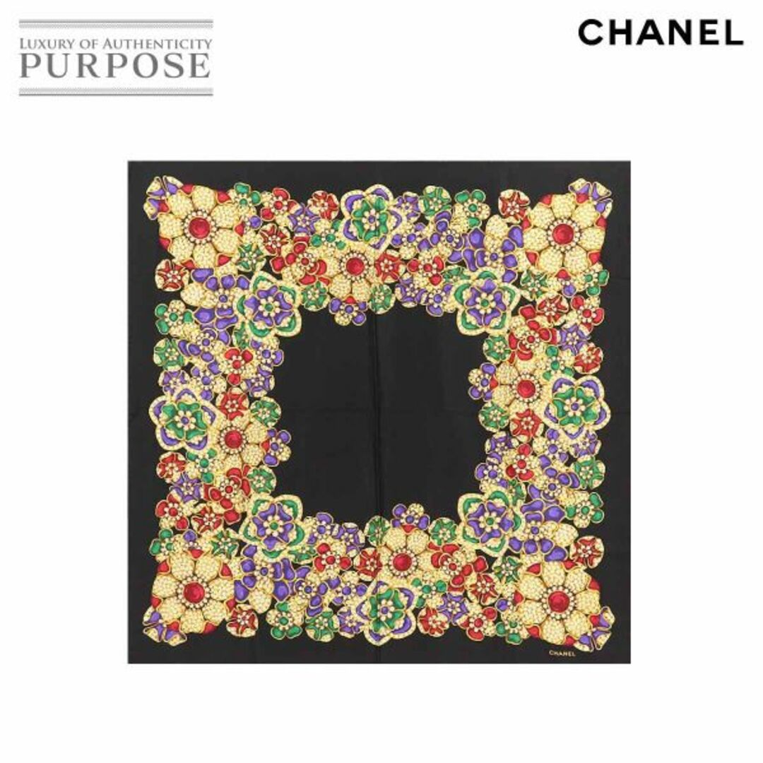 CHANEL - シャネル CHANEL ビジュー フラワー柄 スカーフ シルク 100