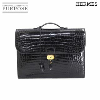 エルメス(Hermes)のエルメス HERMES サック ア デペッシュ 41 ブリーフケース ビジネス バッグ クロコダイル ポロサス ブラック □E刻印 VLP 90175971(ビジネスバッグ)