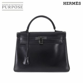 エルメス(Hermes)のエルメス HERMES ケリー 32 ソーブラック ボックスカーフ ハンド バッグ □N刻印 内縫い ブラック 金具 VLP 90177638(ハンドバッグ)