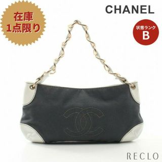 シャネル(CHANEL)のココマーク チェーンショルダーバッグ キャンバス レザー グレー ホワイト ゴールド金具(ショルダーバッグ)