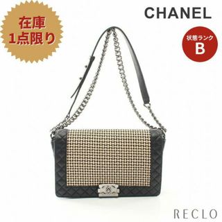 シャネル(CHANEL)のボーイシャネル マトラッセ チェーンショルダーバッグ レザー ラムスキン ライトベージュ ブラック シルバー金具(ショルダーバッグ)