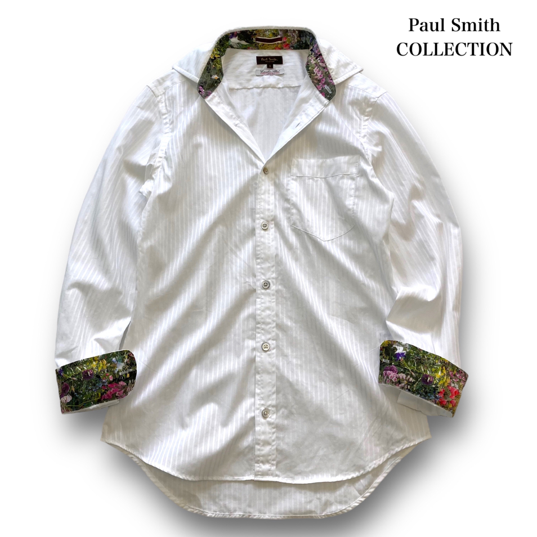 【Paul Smith COLLECTION】シャドーストライプ 花柄シャツ 白