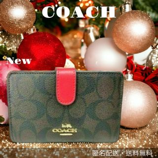 ⏹️未使用⏹️C6011 COACH コーチ 折り財布 白地 カーキチェック2