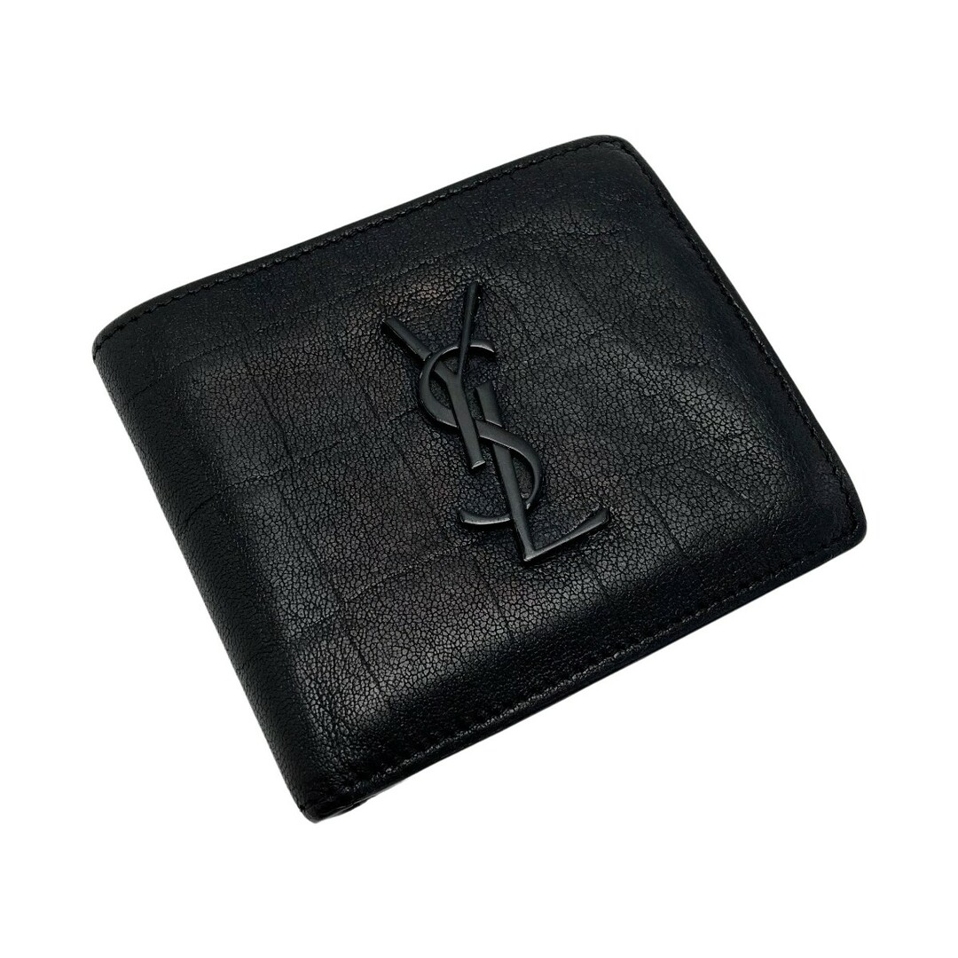 ☆☆SAINT LAURENT サンローラン 2つ折り財布 YSLロゴ 型押し 463249 ブラック レザー