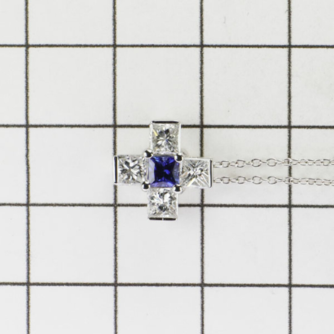 Pt サファイア ダイヤモンド ペンダントネックレス 0.29ct D0.94ct クロス-