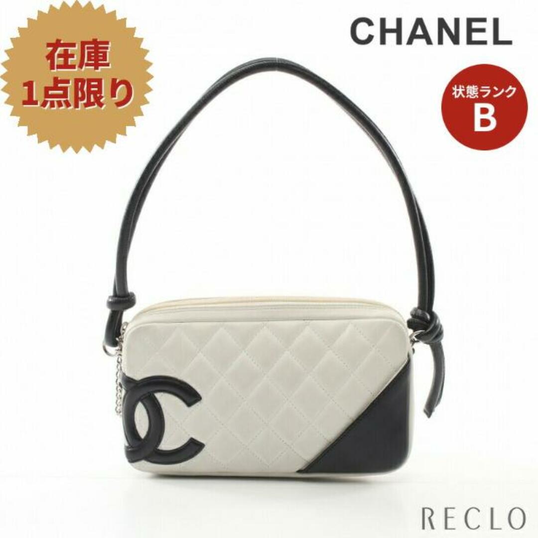 CHANEL(シャネル)のカンボンライン アクセサリーポーチ ハンドバッグ レザー ホワイト ブラック シルバー金具 レディースのバッグ(ハンドバッグ)の商品写真