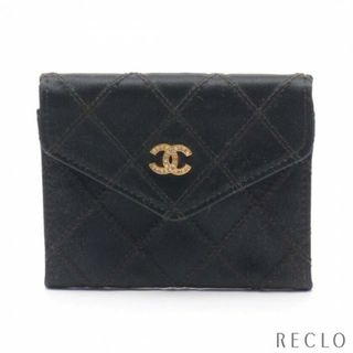 シャネル(CHANEL)のビコローレ コインケース サテン ラムスキン ブラック ゴールド金具 ラインストーン ヴィンテージ(財布)