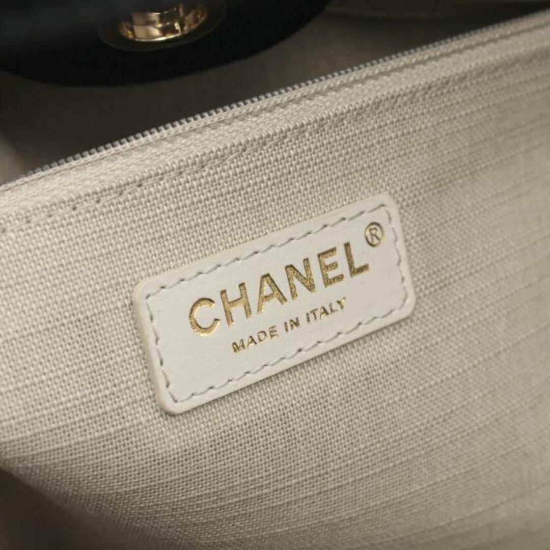 CHANEL(シャネル)のドーヴィル チェーンショルダーバッグ チェーントートバッグ キャンバス レザー ブラック ゴールド金具 2WAY レディースのバッグ(トートバッグ)の商品写真