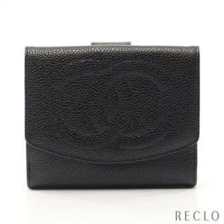 シャネル(CHANEL)のココマーク Wホック財布 二つ折り財布 キャビアスキン ブラック ゴールド金具(財布)