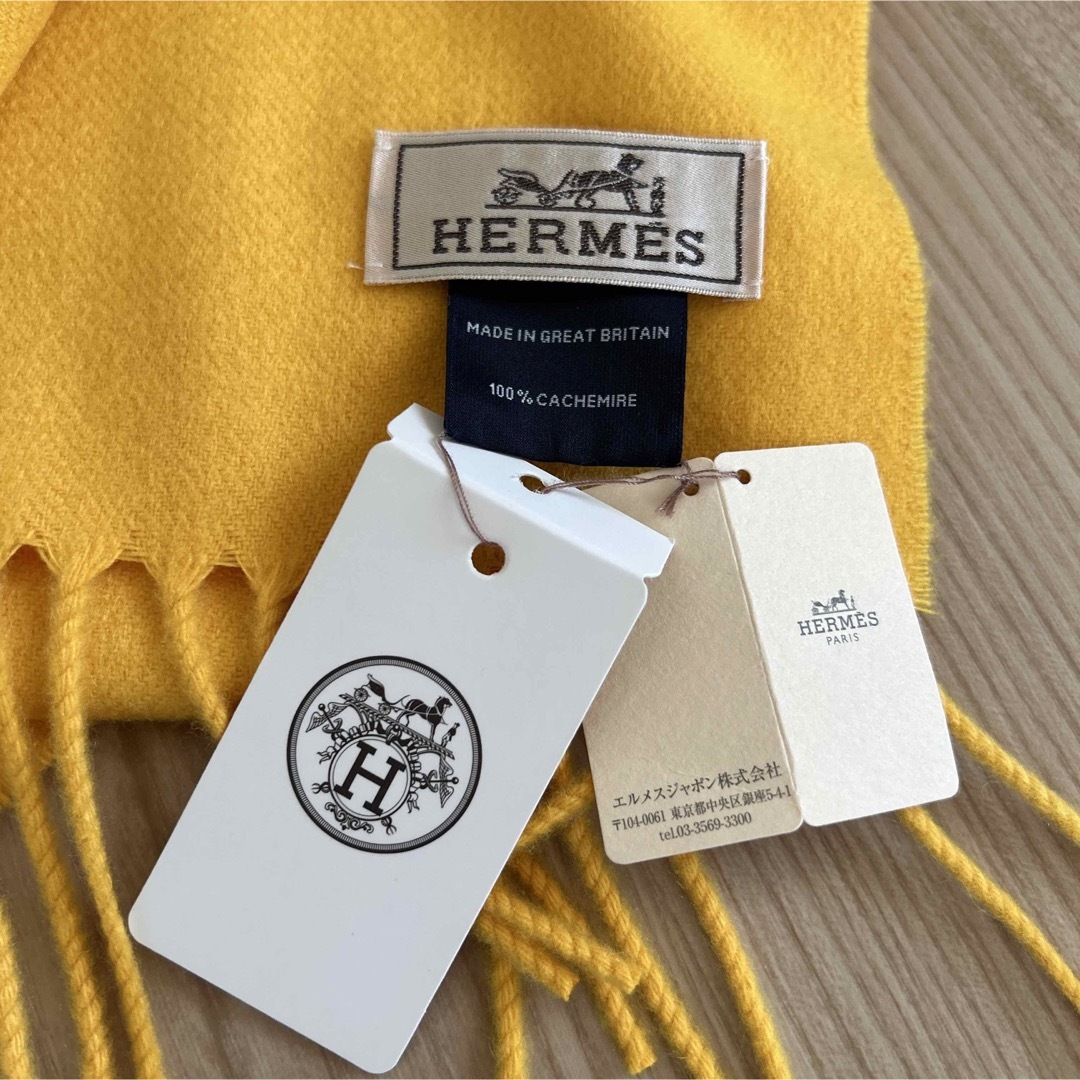 Hermes(エルメス)の新品！エルメスカシミヤマフラー　イエロー ハンドメイドのファッション小物(マフラー/ストール)の商品写真
