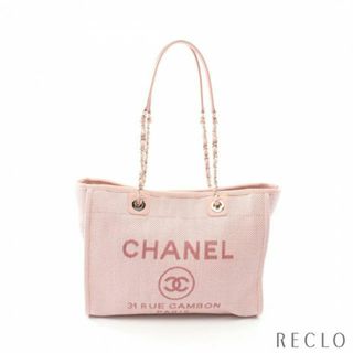 シャネル(CHANEL)のドーヴィルMM チェーンショルダーバッグ チェーントートバッグ キャンバス レザー ピンク ゴールド金具(トートバッグ)