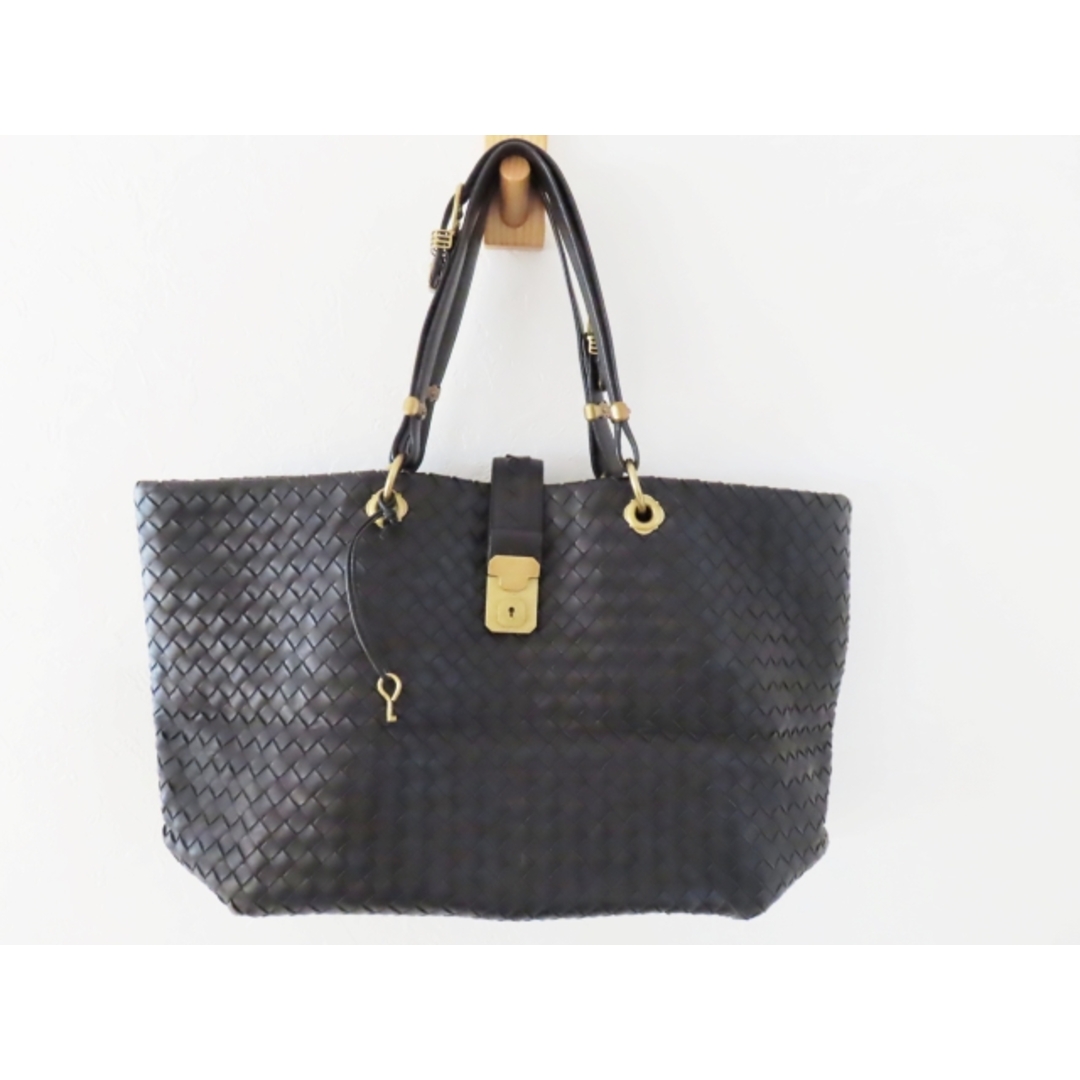 K10 BOTTEGA VENETA ボッテガヴェネタ イントレチャート レザー トートバッグ ブラック/ゴールド