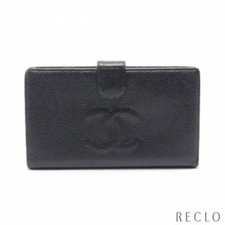 シャネル(CHANEL)のココマーク 二つ折り長財布 キャビアスキン ブラック ゴールド金具(財布)