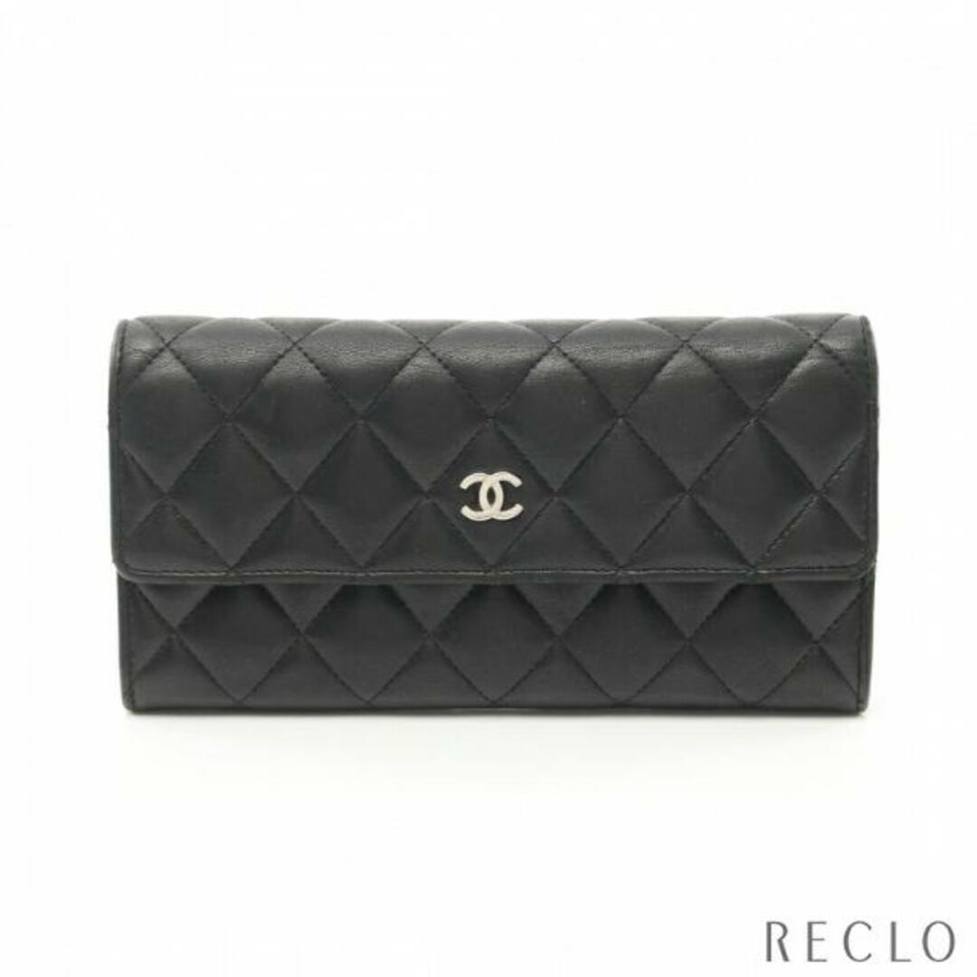 CHANEL - マトラッセ 二つ折り長財布 ラムスキン ブラック シルバー