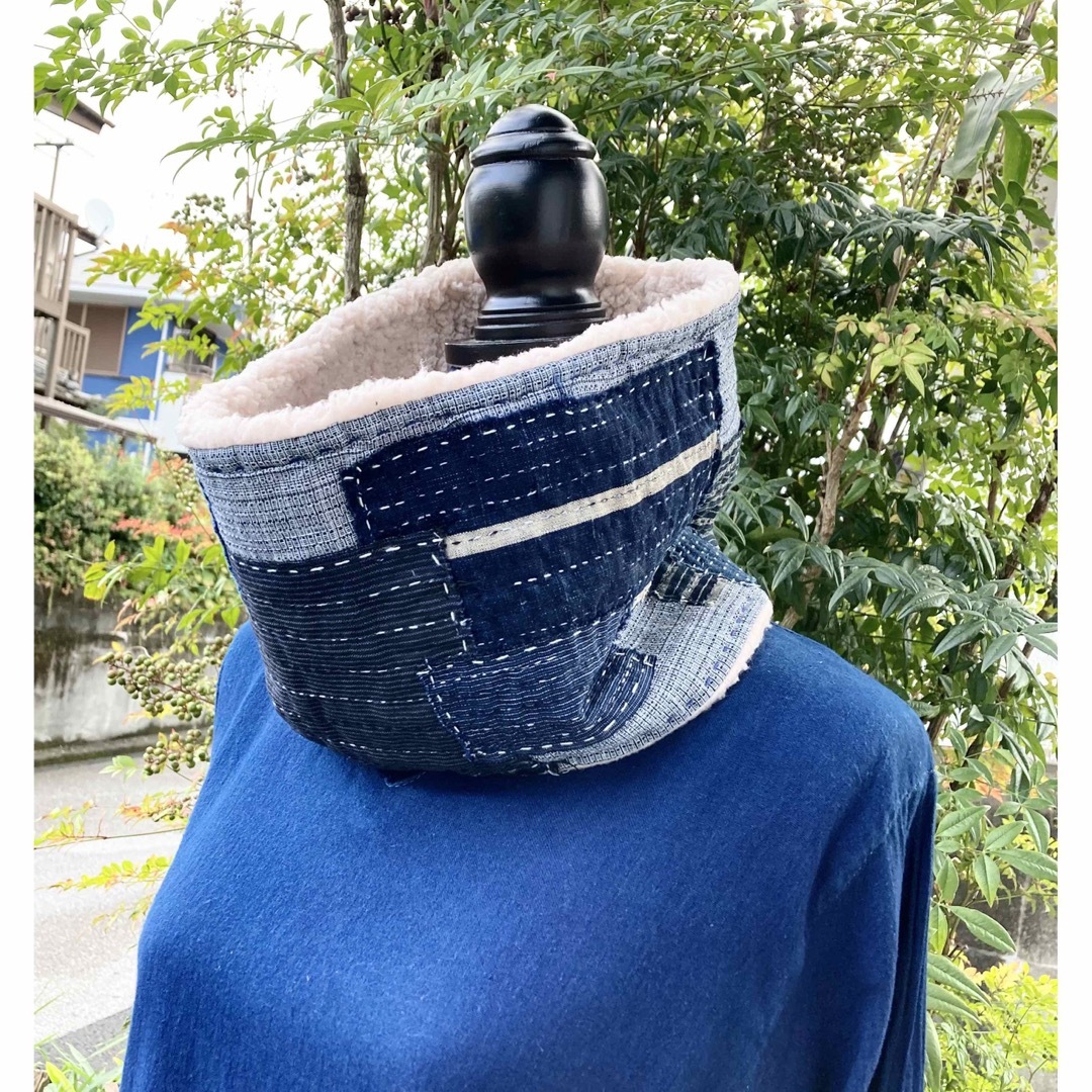 2123 襤褸 スヌード 古布 リメイク 藍染 草木染め パッチワーク 刺し子