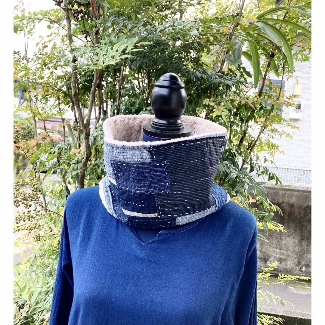 2123 襤褸 スヌード 古布 リメイク 藍染 草木染め パッチワーク 刺し子