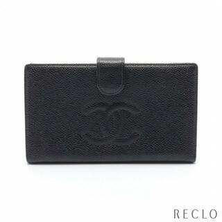 シャネル(CHANEL)のココマーク 二つ折り長財布 キャビアスキン ブラック ゴールド金具(財布)