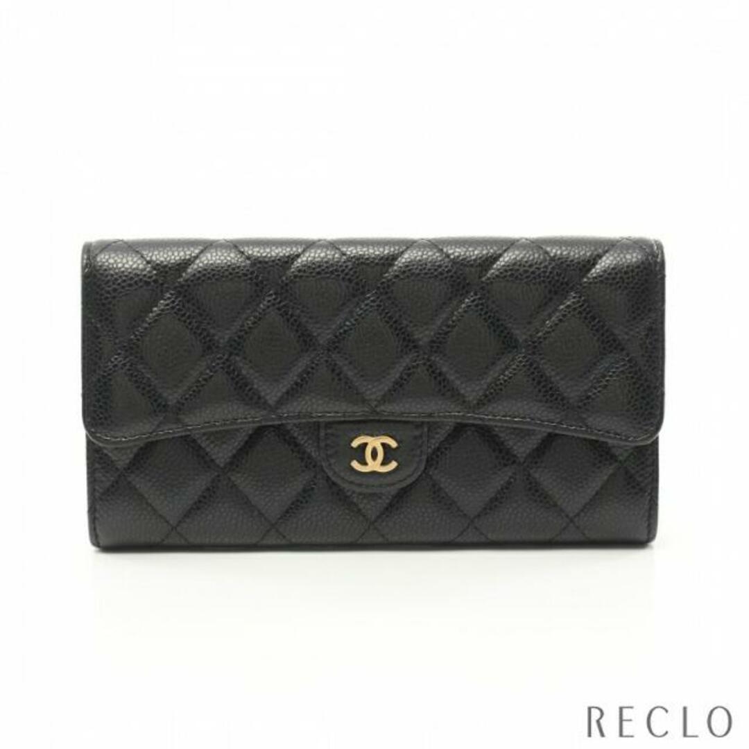 CHANEL(シャネル)のマトラッセ 二つ折り長財布 キャビアスキン ブラック ゴールド金具 レディースのファッション小物(財布)の商品写真