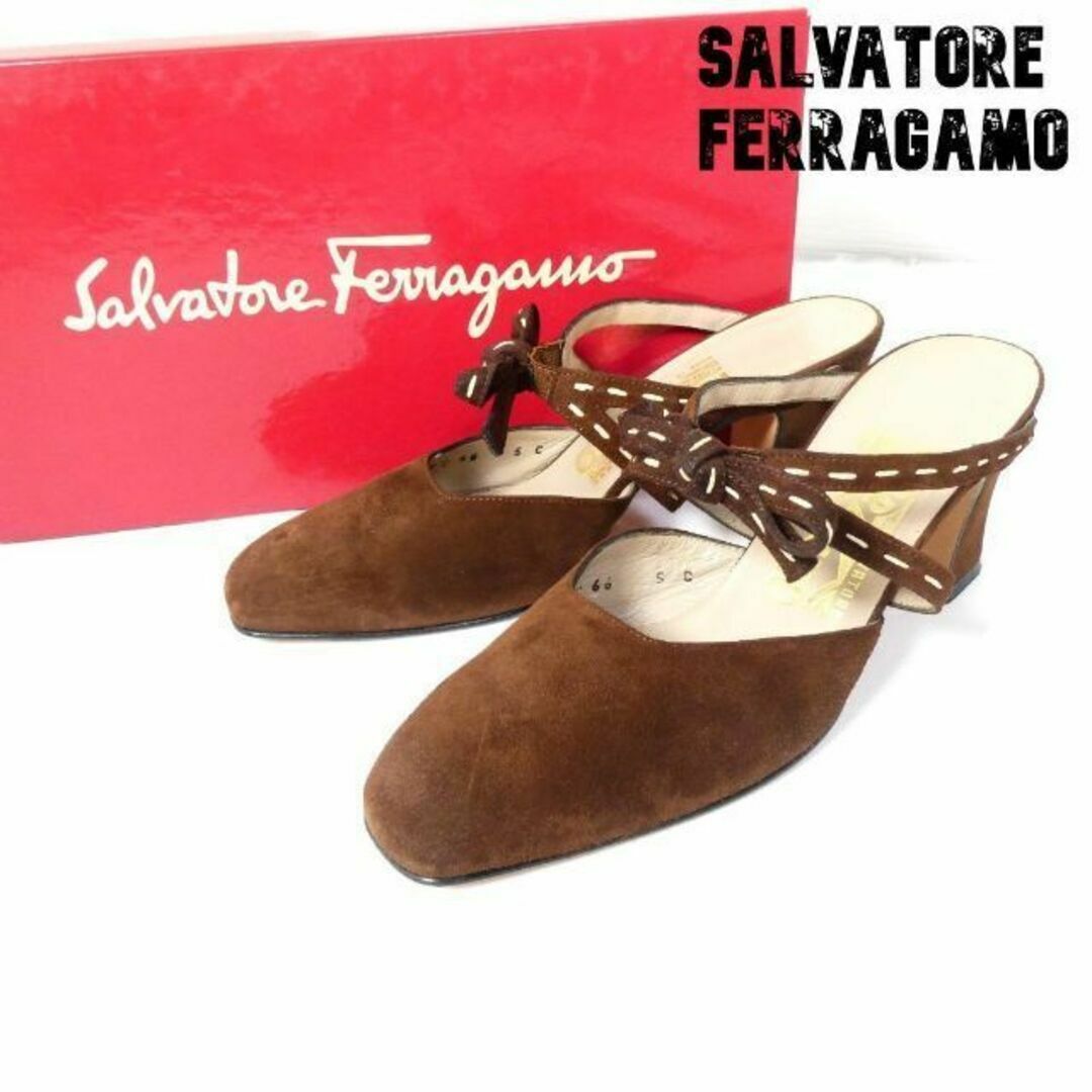 美品 Salvatore Ferragamo スエード 甲ストラップ サンダル