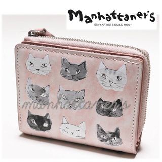 【新品】マンハッタナーズ　折り財布 　猫コラージュ柄　とっても素敵