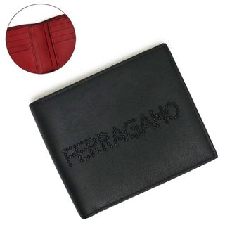 サルヴァトーレフェラガモ(Salvatore Ferragamo)のサルヴァトーレフェラガモ スタッズ ロゴ バイカラー 二つ折り財布 札入れ カーフスキン レザー ネロ レッド ブラック 黒 赤 66 A376 箱付 Salvatore Ferragamo（新品・未使用品）(折り財布)